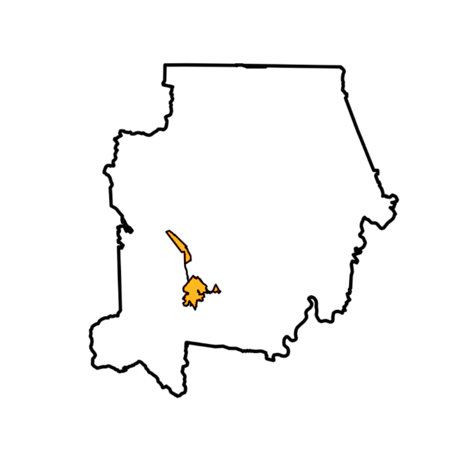 Map of Campbell County With Caryville Highlighted