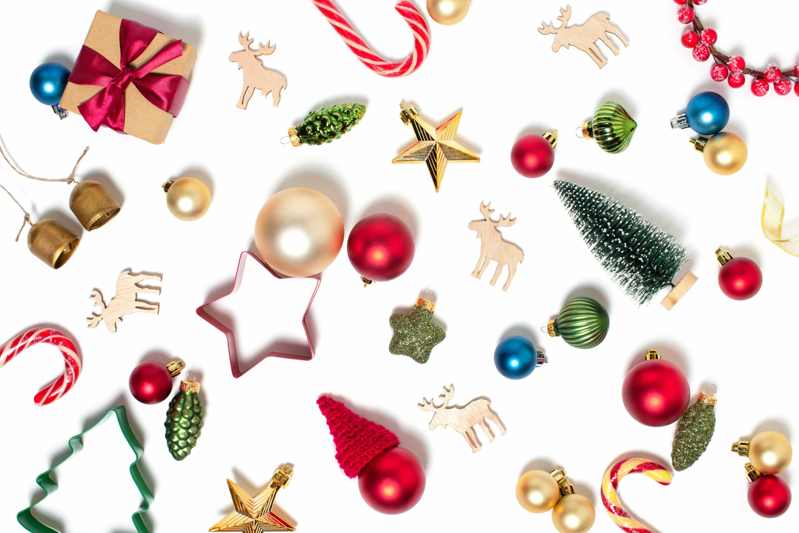 various christmas decorations on a white background