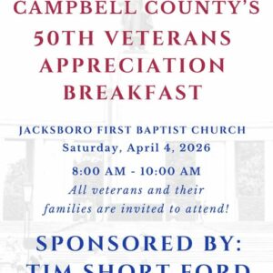event image for Campbell County TN's veterans appreciation breakfast on Saturday April 4 2026