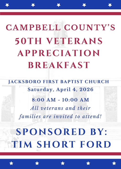 event image for Campbell County TN's veterans appreciation breakfast on Saturday April 4 2026